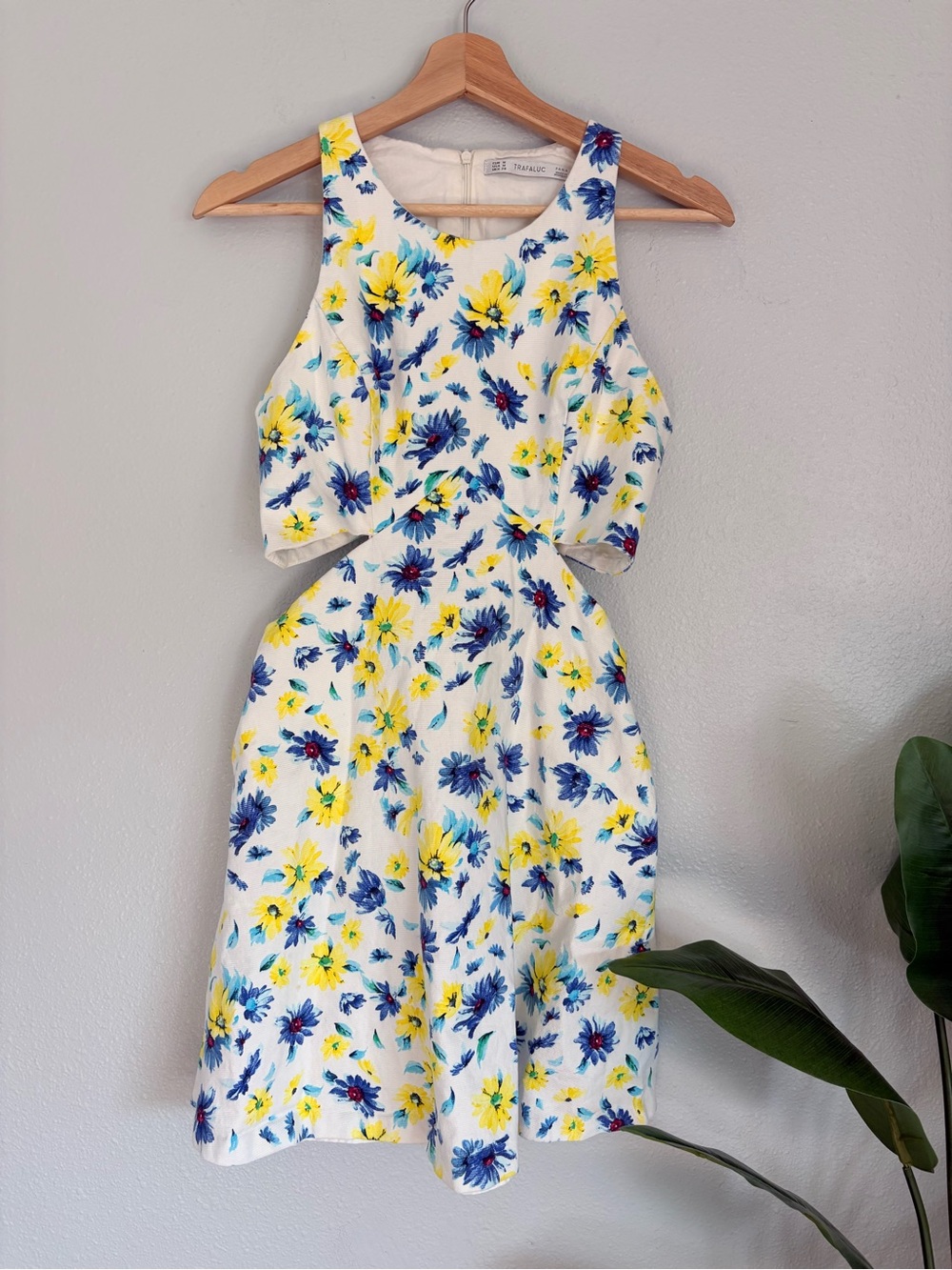 Zara White Mini Dress with Blue & Yellow Floral Print